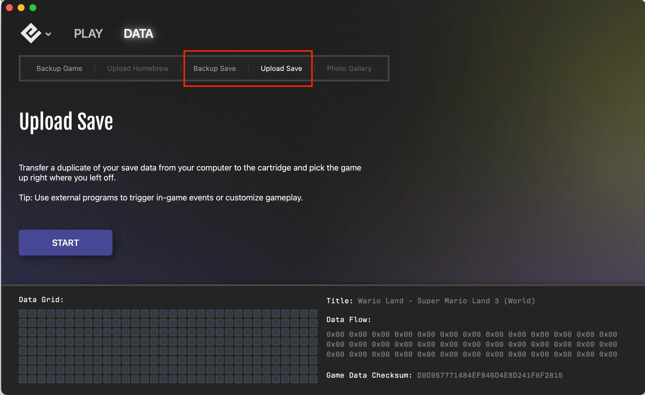 Backup and Upload Save buttons in Playback