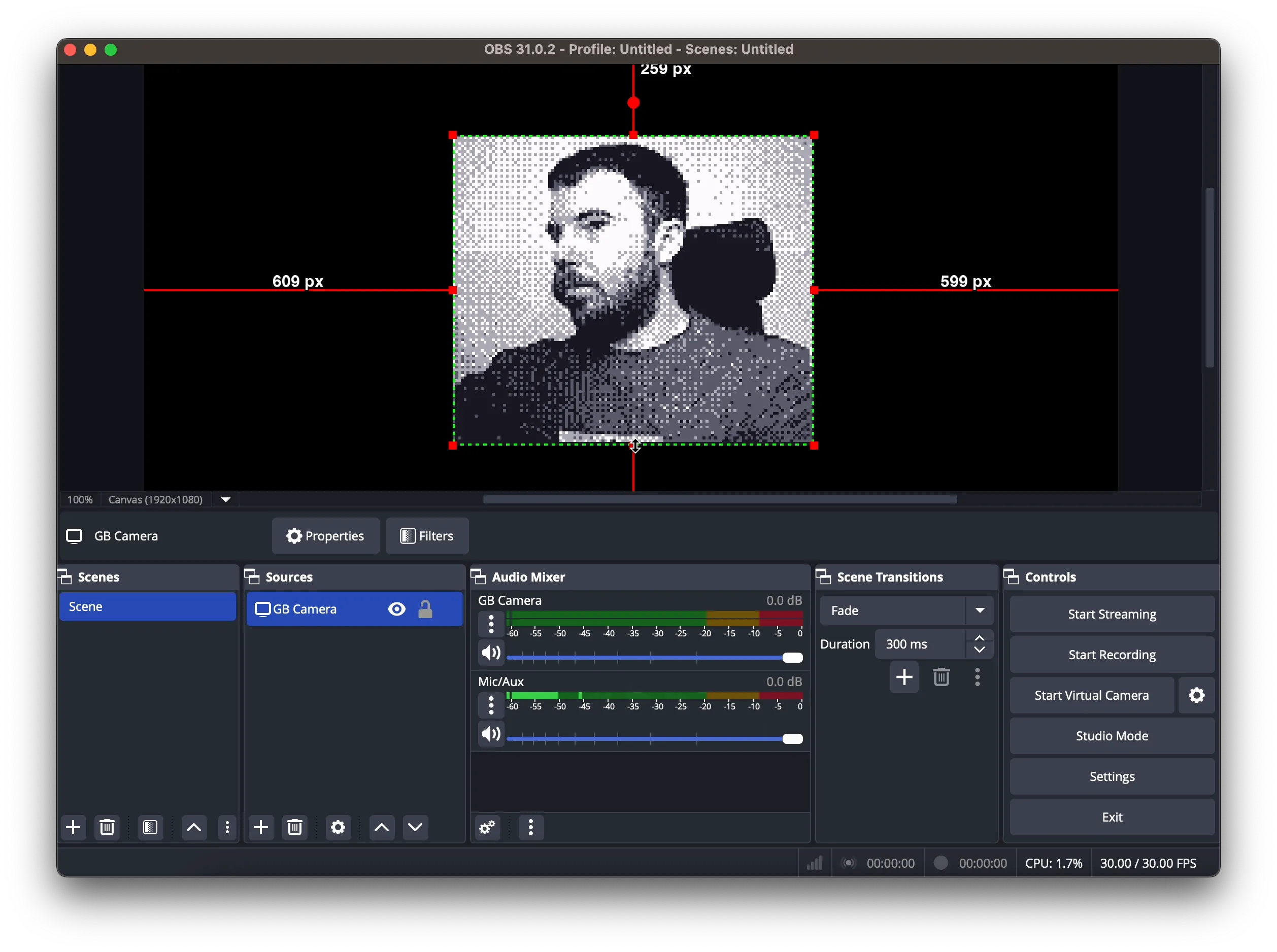 Crop settings configured